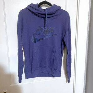 Nike Hoodie Women Sz M Purple Spellout Logo Soft Pullover Sweatshirt Cowl Neck